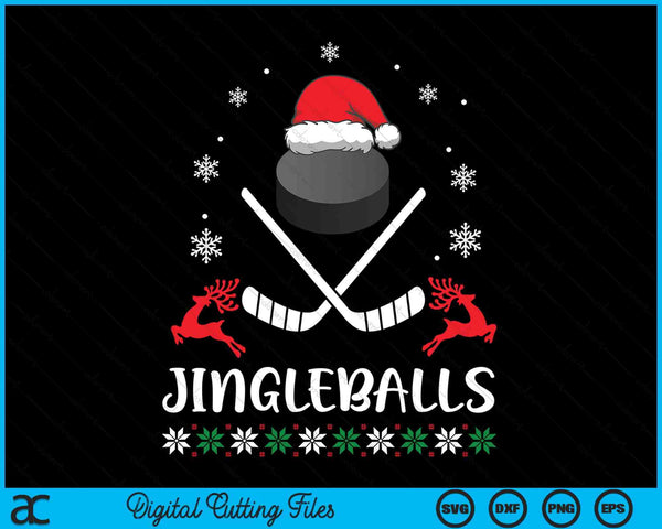 Jingleballs Ice Hockey Player Merry Xmas Christmas Day SVG PNG Digital Cutting Files