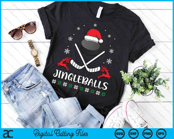 Jingleballs Ice Hockey Player Merry Xmas Christmas Day SVG PNG Digital Cutting Files