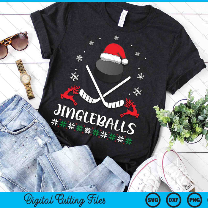 Jingleballs Ice Hockey Player Merry Xmas Christmas Day SVG PNG Digital Cutting Files