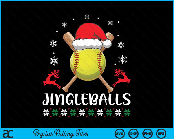 Jingleballs Softball Player Merry Xmas Christmas Day SVG PNG Digital Cutting Files