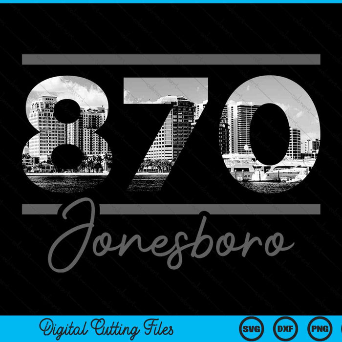Jonesboro 870 area code skyline Arkansas vintage SVG PNG cut file for Cricut