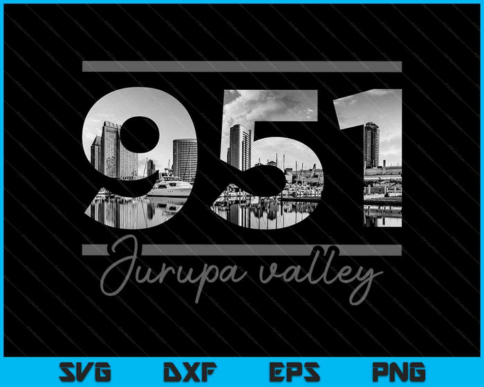 Jurupa Valley 951 Netnummer Skyline Californië Vintage SVG PNG snijden afdrukbare bestanden