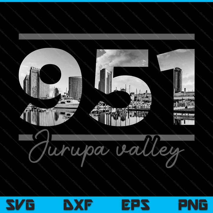 Jurupa Valley 951 Código de área Skyline California Vintage SVG PNG Cortar archivos imprimibles