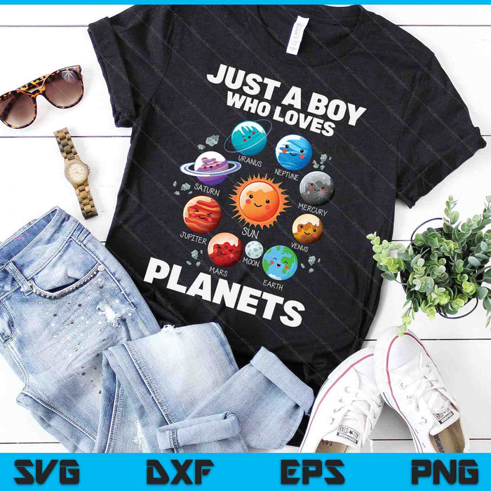 Gewoon een jongen die houdt van planeten en zonnestelsel ruimtewetenschap SVG PNG digitale snijbestanden