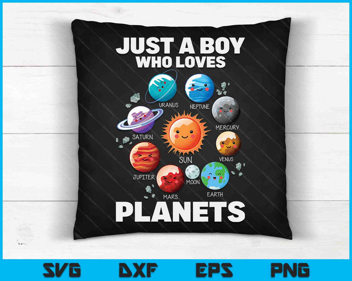 Gewoon een jongen die houdt van planeten en zonnestelsel ruimtewetenschap SVG PNG digitale snijbestanden