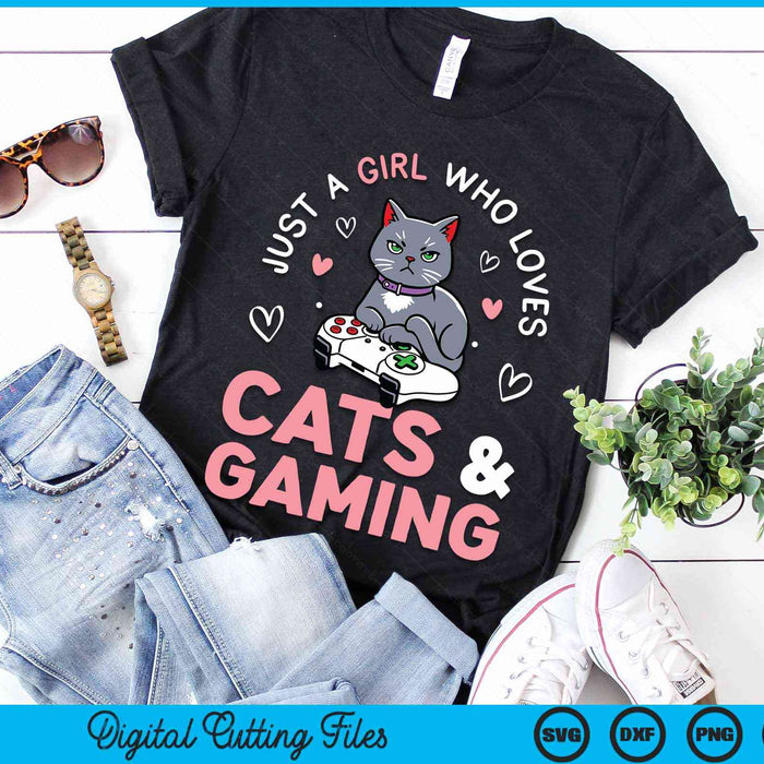 Just A Girl Who Loves Cats And Gaming Cute Gamer Cat SVG PNG Digital Cutting Files