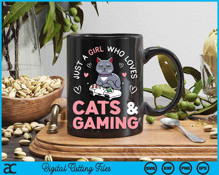 Just A Girl Who Loves Cats And Gaming Cute Gamer Cat SVG PNG Digital Cutting Files