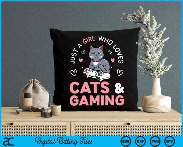 Just A Girl Who Loves Cats And Gaming Cute Gamer Cat SVG PNG Digital Cutting Files