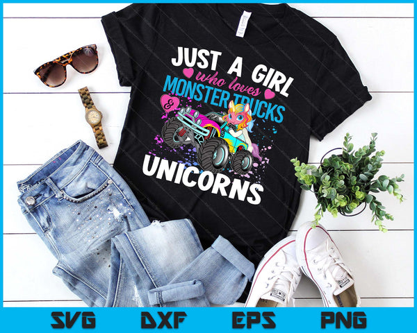 Gewoon een meisje dat houdt van monstertrucks en eenhoorns meisjes cadeau SVG PNG digitale afdrukbare bestanden