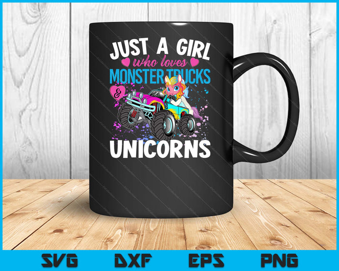 Just A Girl Who Loves Monster Trucks And Unicorns Girls Gift SVG PNG Digital Printable Files