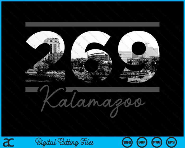 Kalamazoo 269 Netnummer Skyline Michigan Vintage SVG PNG digitale snijbestanden 