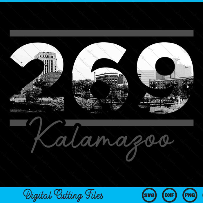 Kalamazoo 269 area code skyline Michigan vintage SVG PNG cut file for Cricut