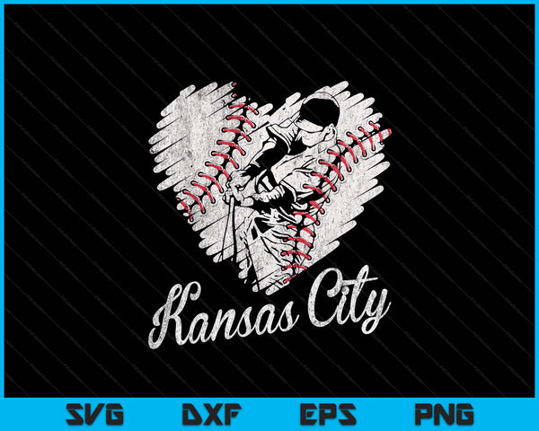 Kansas City Baseball Heart Distressed Vintage Baseball Fans SVG PNG Digital Printable Files