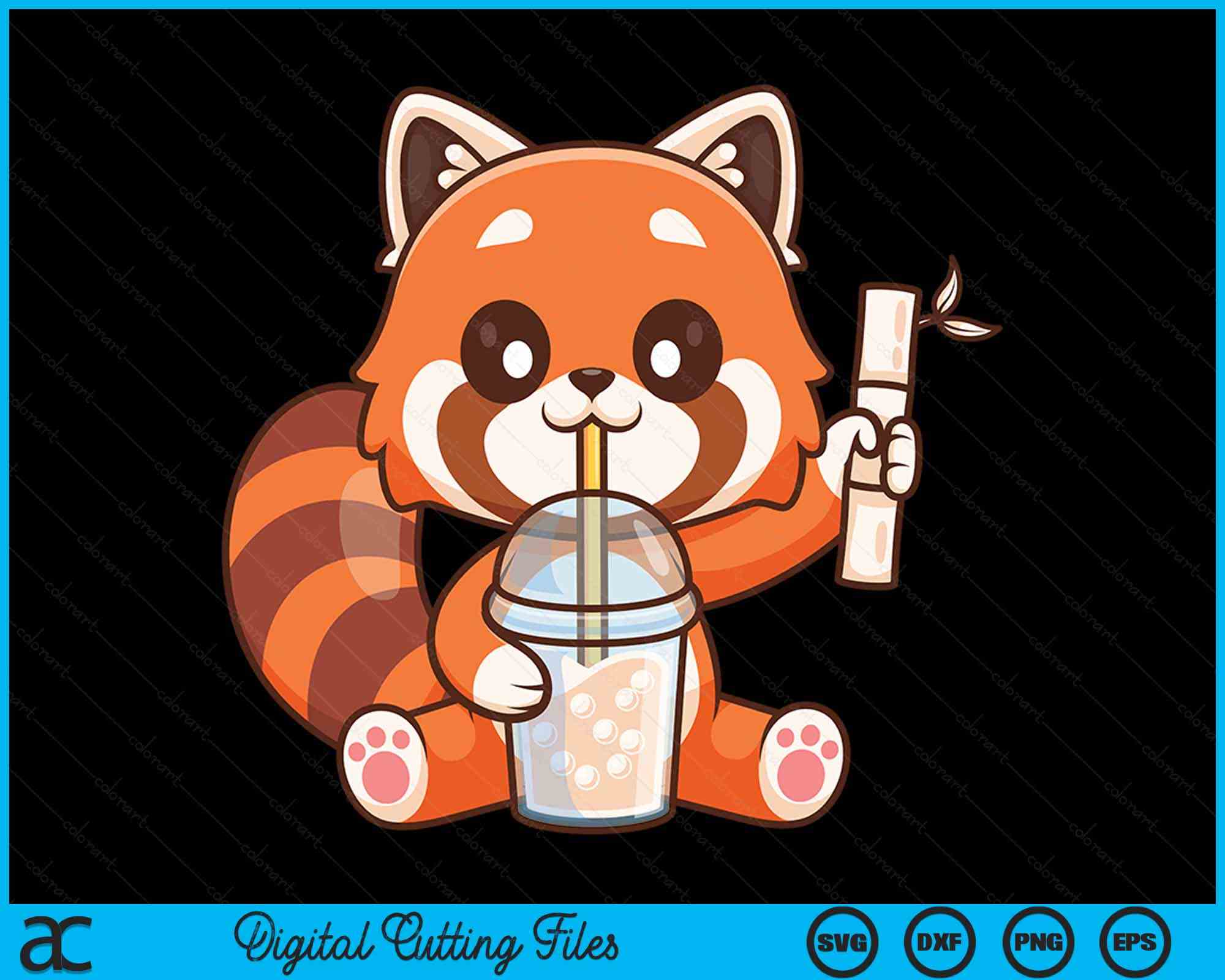 Kawaii Anime Red Panda Drinking Boba Bubble Tea SVG PNG Cutting Files ...