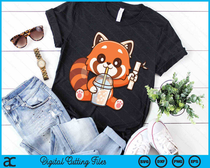 Kawaii Anime Red Panda Drinking Boba Bubble Tea SVG PNG Digital Cutting Files