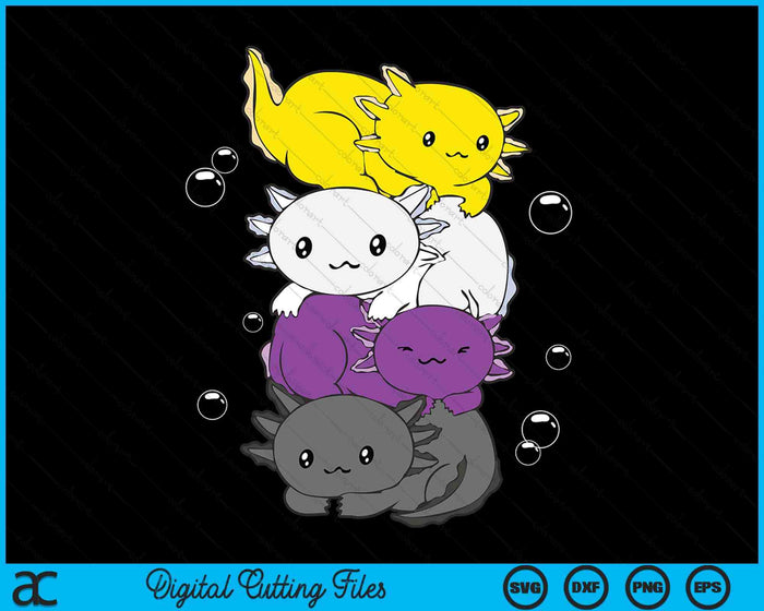 Kawaii Axolotl Pile Nonbinary Flag LGBTQ SVG PNG Digital Cutting Files