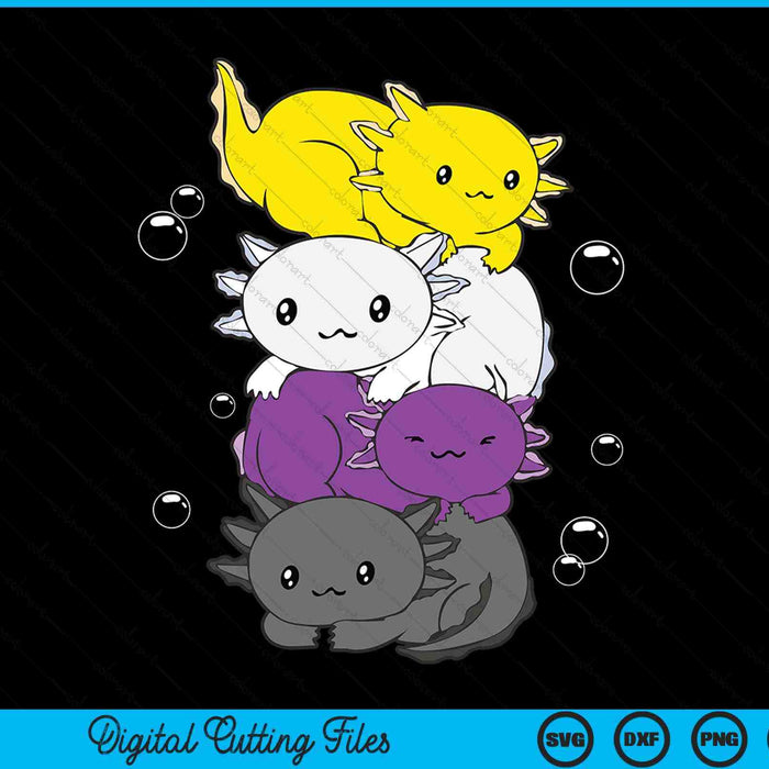 Kawaii axolotl pile nonbinary flag LGBTQ SVG cut file