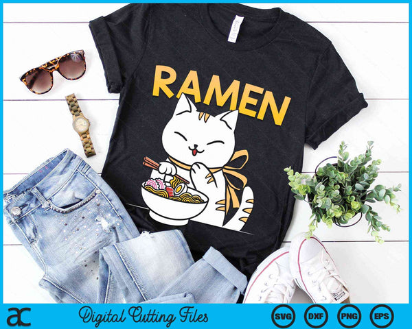 Kawaii Cat Eating Ramen Cute Kitty SVG PNG Digital Cutting Files