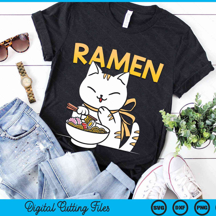 Kawaii Cat Eating Ramen Cute Kitty SVG PNG Digital Cutting Files