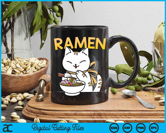 Kawaii Cat Eating Ramen Cute Kitty SVG PNG Digital Cutting Files