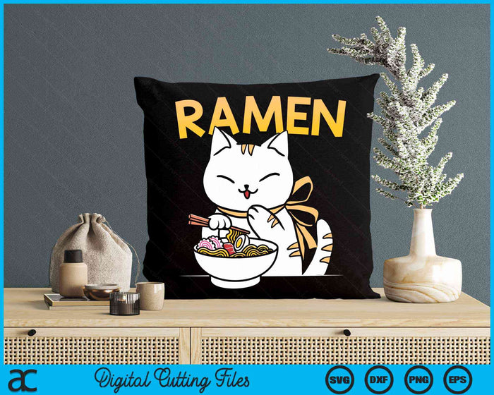 Kawaii Cat Eating Ramen Cute Kitty SVG PNG Digital Cutting Files