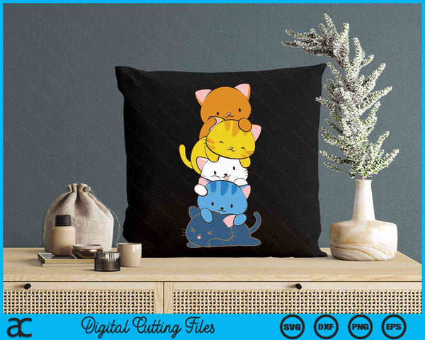 Kawaii Cat Pile Aroace Pride Flag SVG PNG Digital Cutting Files