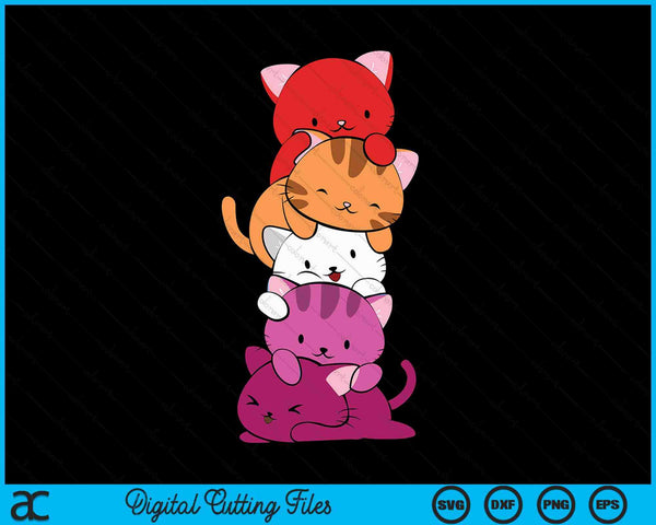 Kawaii Cat Pile Orange Pink Lesbian Pride SVG PNG Digital Cutting Files