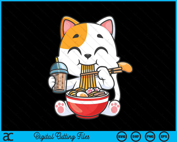Kawaii Cat Ramen Noodles Anime Neko Japanese Manga Otaku SVG PNG Digital Cutting Files