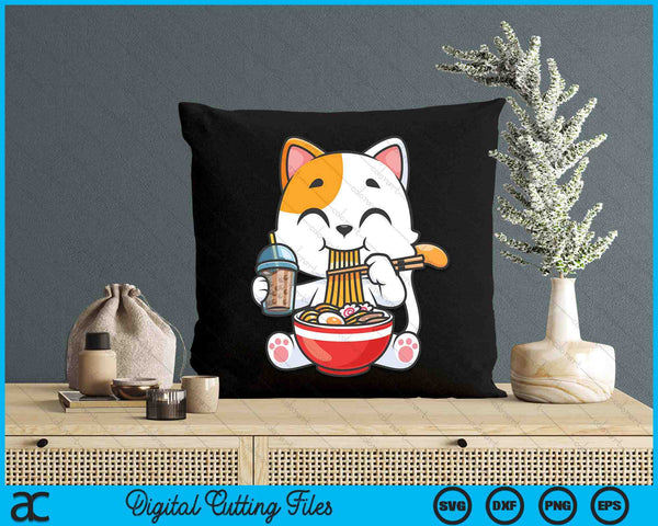 Kawaii Cat Ramen Noodles Anime Neko Japanese Manga Otaku SVG PNG Digital Cutting Files