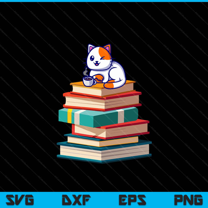 Kawaii Cat T Coffee Books Teacher Women's SVG PNG Digital Cutting File