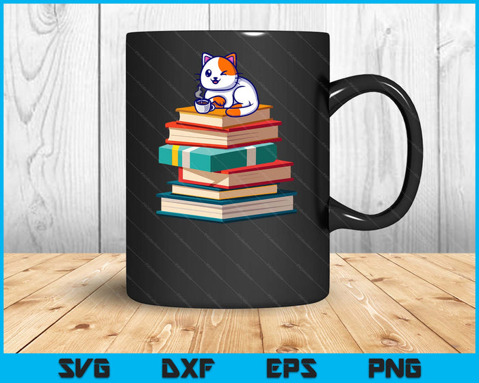 Kawaii Cat T Coffee Books Teacher Women's SVG PNG Digital Cutting File