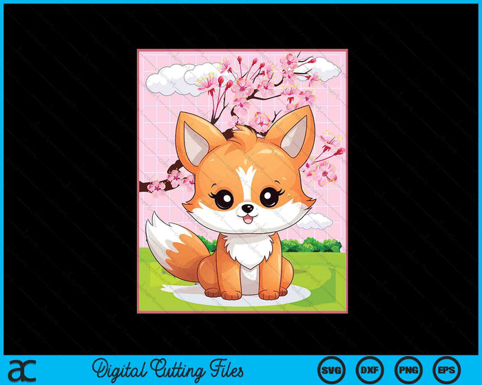 Kawaii Fox Japanese Kitsune Sakura Cherry Blossom SVG PNG Digital Printable Files