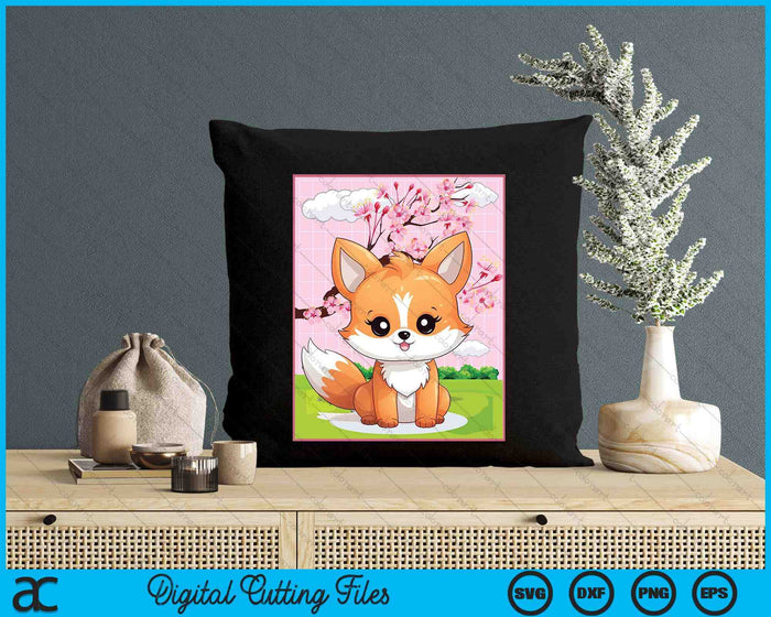 Kawaii Fox Japanese Kitsune Sakura Cherry Blossom SVG PNG Digital Printable Files