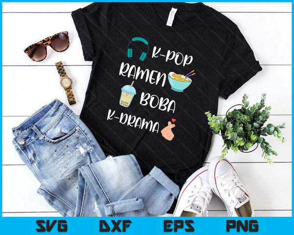 Kawaii K-Pop Ramen Boba Bubble Tea K-Drama Lover SVG PNG Digital Printable Files