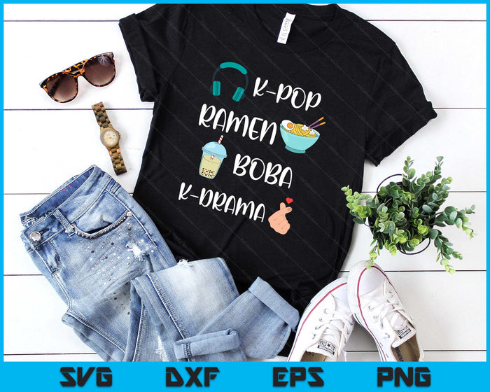 Kawaii K-Pop Ramen Boba Bubble Tea K-Drama Lover SVG PNG Digital Printable Files
