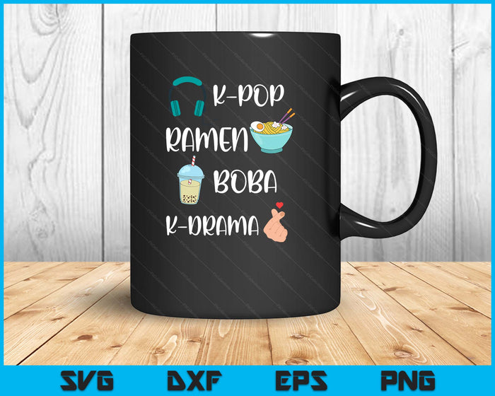 Kawaii K-Pop Ramen Boba Bubble Tea K-Drama Lover SVG PNG Digital Printable Files