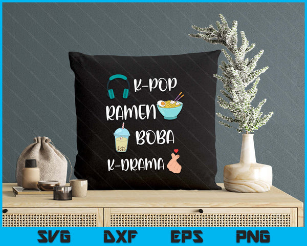 Kawaii K-Pop Ramen Boba Bubble Tea K-Drama Lover SVG PNG Digital Printable Files