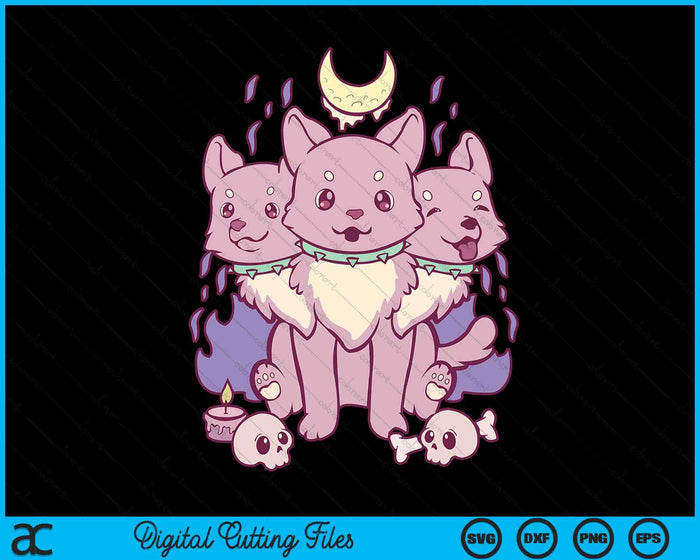 Kawaii Pastel Goth Cute Creepy 3 Headed Dog SVG PNG Digital Cutting Files