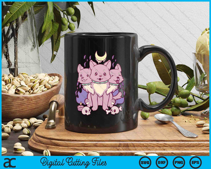 Kawaii Pastel Goth Cute Creepy 3 Headed Dog SVG PNG Digital Cutting Files