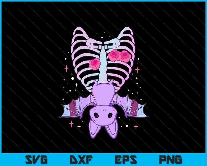 Kawaii Pastel Goth Cute Creepy Bat Skeleton SVG PNG Digital Printable Files