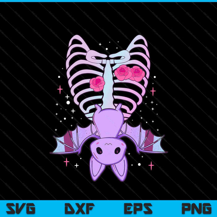 Kawaii Pastel Goth Cute Creepy Bat Skeleton SVG PNG Digital Printable Files