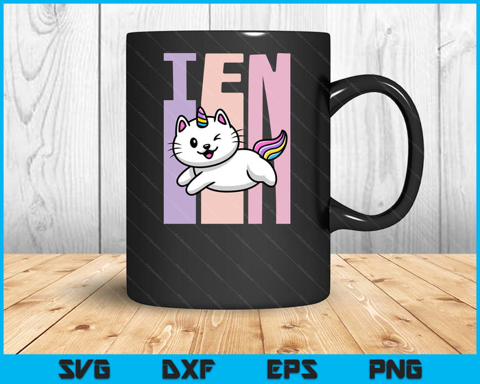 Kids 10 Year Old Cute Caticorn Cat Unicorn Birthday Girl SVG PNG Digital Printable Files