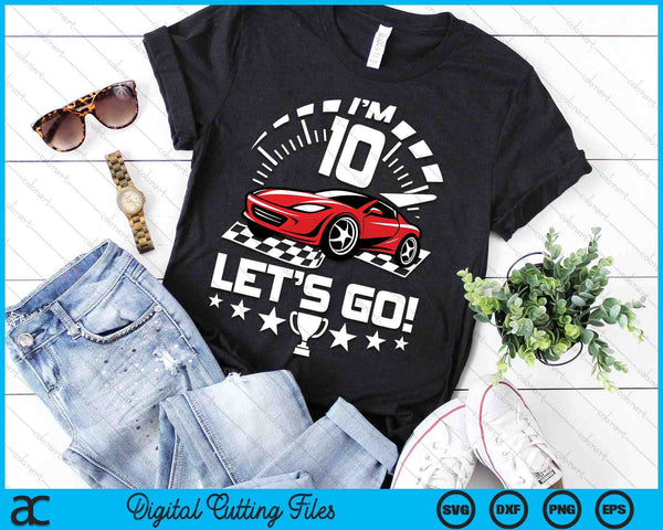 Kids 10 Year Old Race Car 10th Birthday Racing Racecar SVG PNG Digital Printable Files