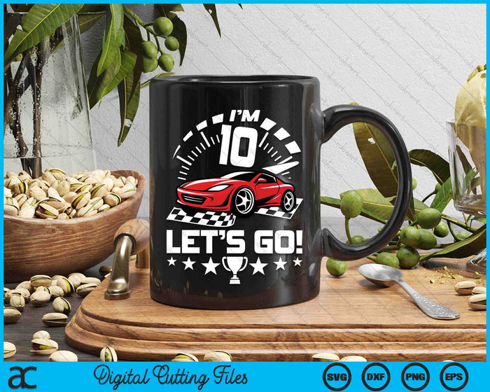 Kids 10 Year Old Race Car 10th Birthday Racing Racecar SVG PNG Digital Printable Files