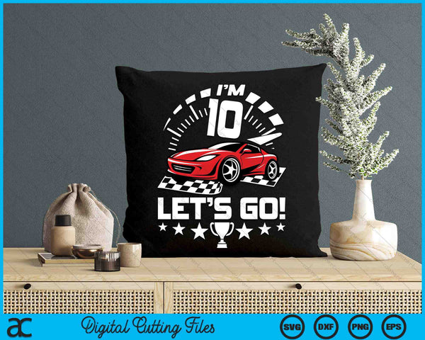 Kids 10 Year Old Race Car 10th Birthday Racing Racecar SVG PNG Digital Printable Files