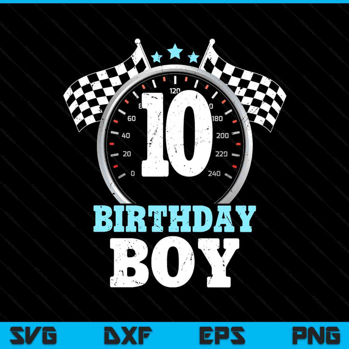 Kids 10th birthday boy 10 ten race car racing car flag SVG cut file