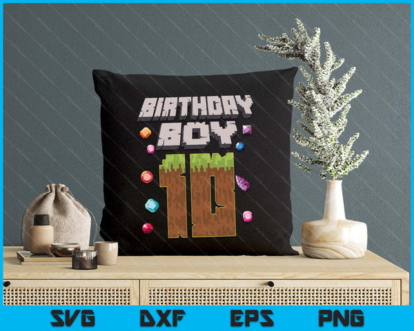 Kids 10th Birthday Boy 10 Video Gamer Pixel Number SVG PNG Digital Cutting File