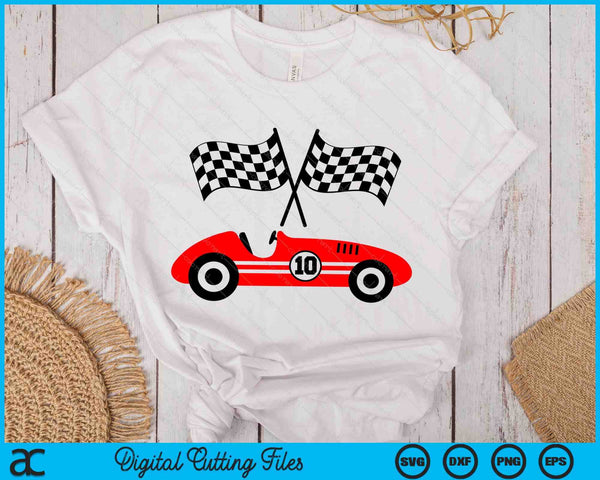 Kids 10th Birthday Race Car 10 Year Old Car Racing SVG PNG Digital Printable Files