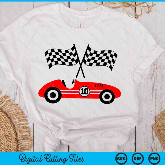 Kids 10th Birthday Race Car 10 Year Old Car Racing SVG PNG Digital Printable Files