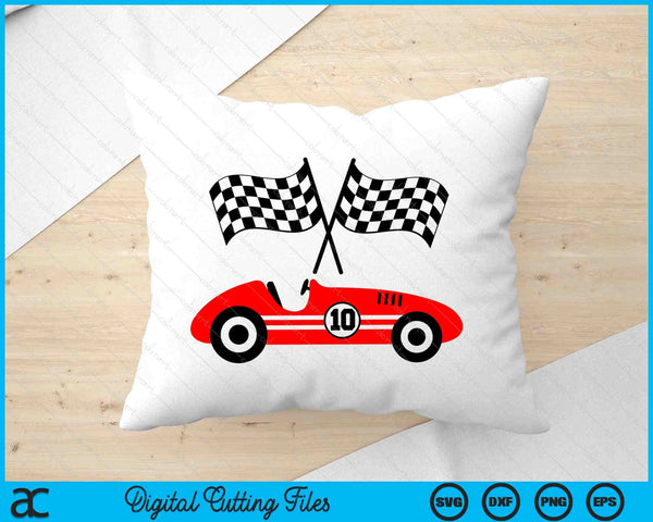 Kids 10th Birthday Race Car 10 Year Old Car Racing SVG PNG Digital Printable Files